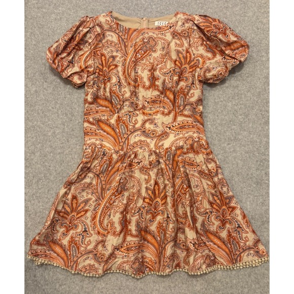 TCEC Dresses & Skirts - NEW TCEC Avara Coley Dress Paisley Puff Sleeve Mini Pom Pom Trim Womens L